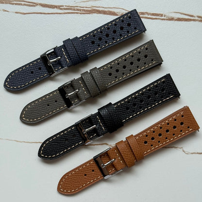 Top Grain Genuine Leather Epsom Racing Watch Strap – Rally Style, 18mm / 19mm / 20mm