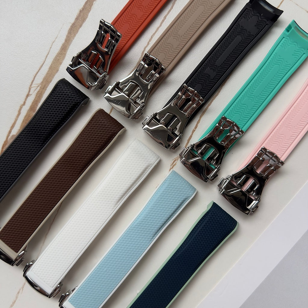 Two-Tone Premium FKM Rubber Watch Strap with Deployment Buckle – 20mm Curved End Band