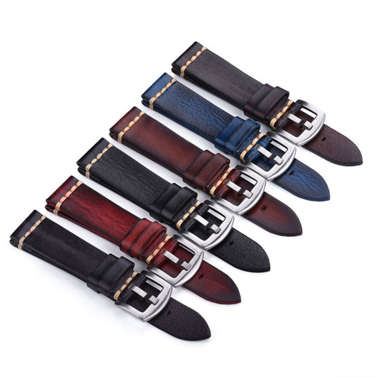 Vegetable Tanned Leather Watch Strap – Vintage Top Grain Leather Band (20mm)