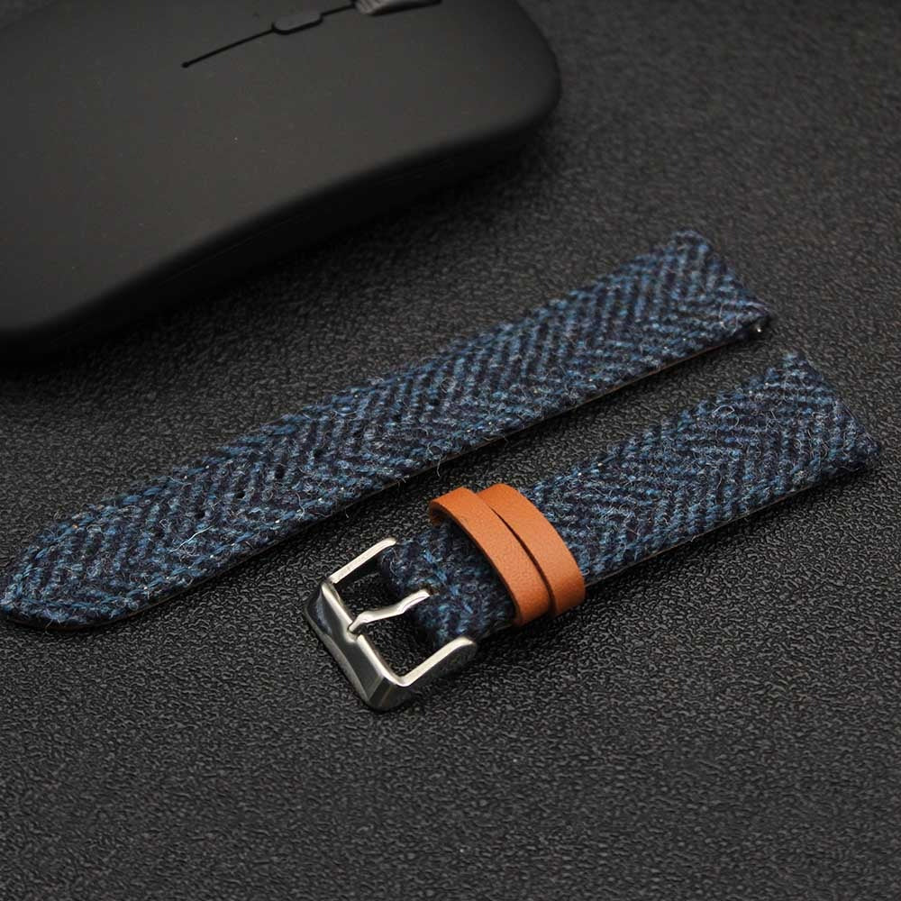 Hybrid Canvas & Top Grain Leather Watch Strap – Herringbone Tweed, Quick Release (18mm / 20mm / 22mm)