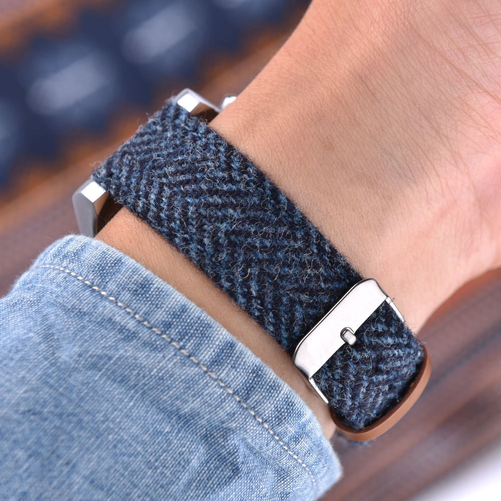 Hybrid Canvas & Top Grain Leather Watch Strap – Herringbone Tweed, Quick Release (18mm / 20mm / 22mm)