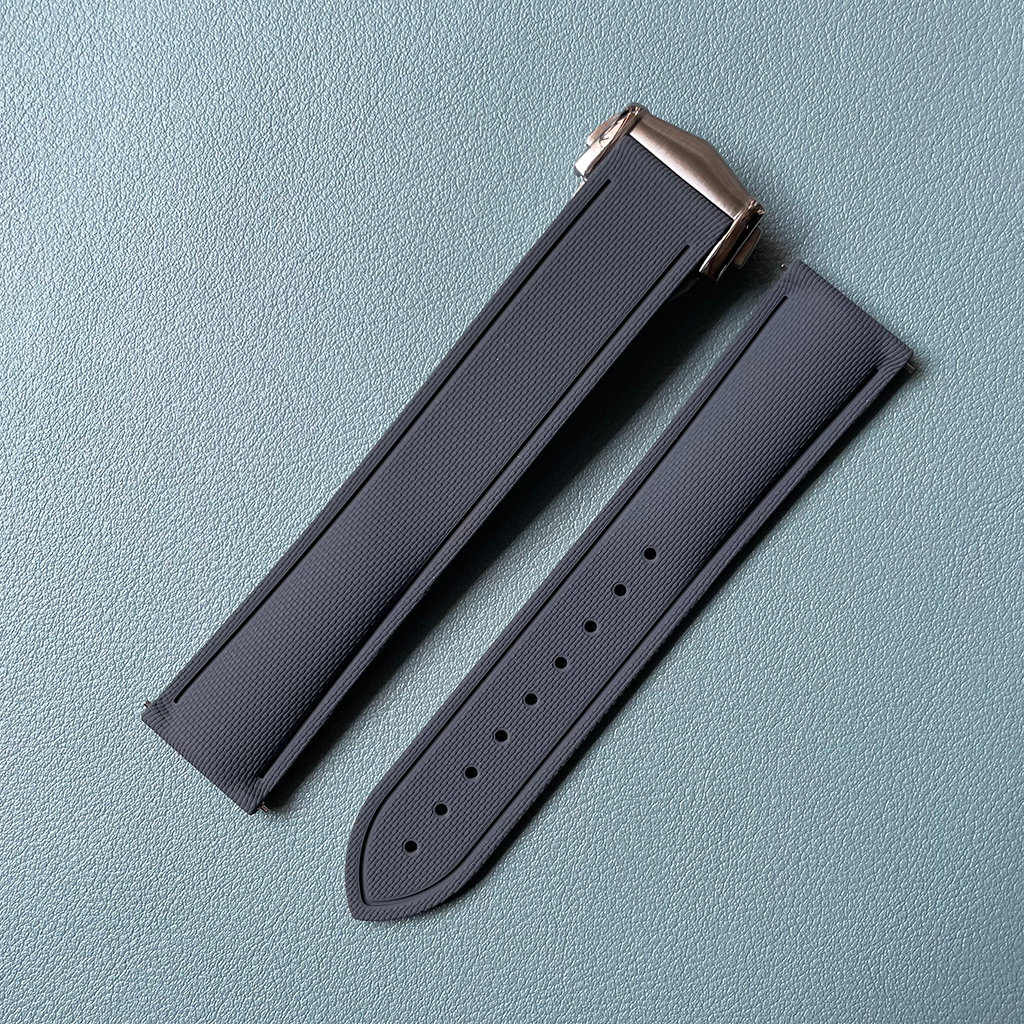 Loop-Free FKM Rubber Watch Band with Deployment Clasp – Sailcloth Texture (20mm)
