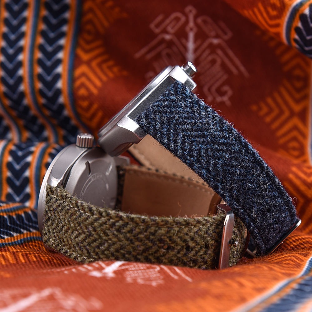 Hybrid Canvas & Top Grain Leather Watch Strap – Herringbone Tweed, Quick Release (18mm / 20mm / 22mm)