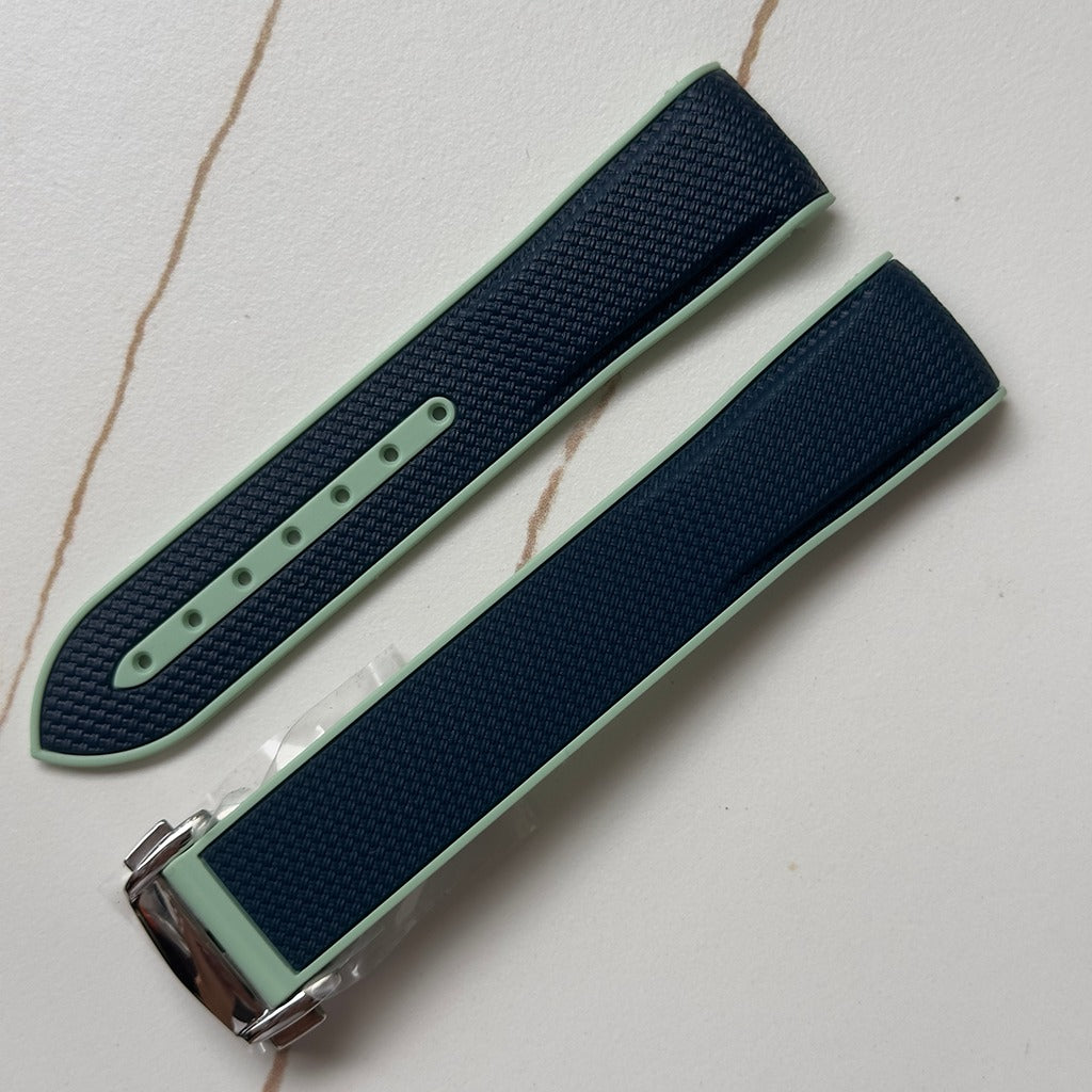 Two-Tone Premium FKM Rubber Watch Strap with Deployment Buckle – 20mm Curved End Band