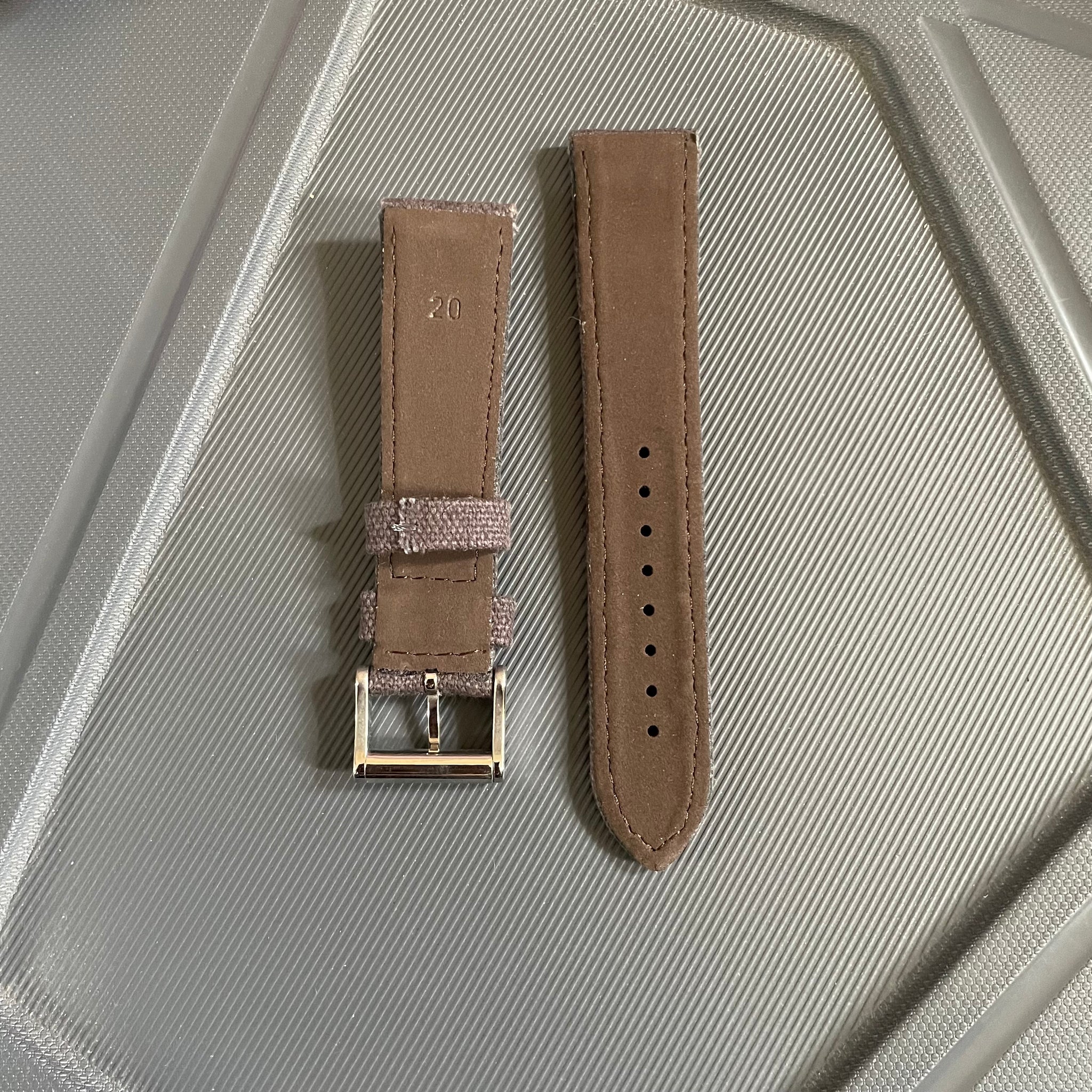 20mm Grey Denim Watch Strap with Leather Lining & Rubber Reinforcements