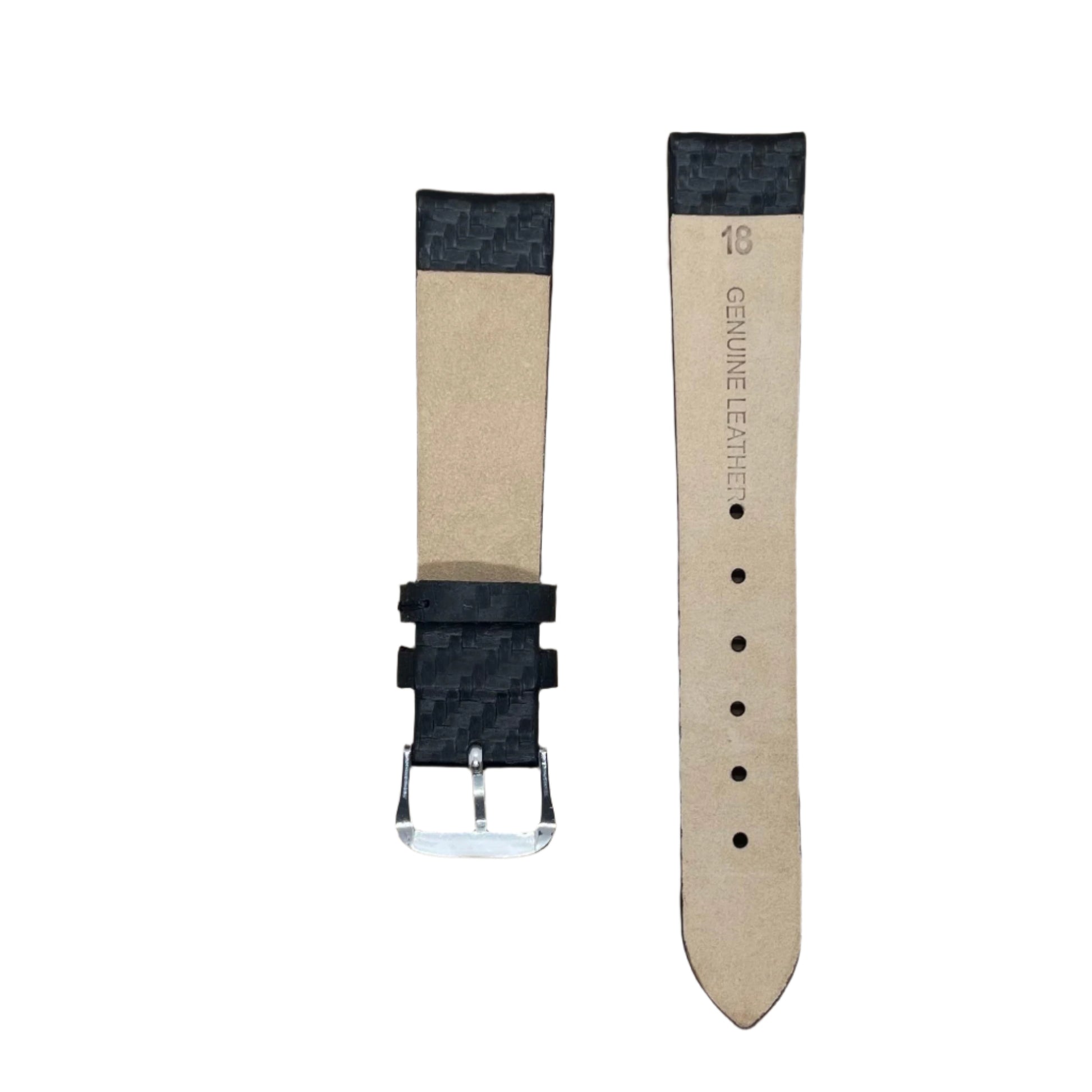 18mm Black Leather Watch Strap – Carbon Fiber Texture | Suparv - Suparv