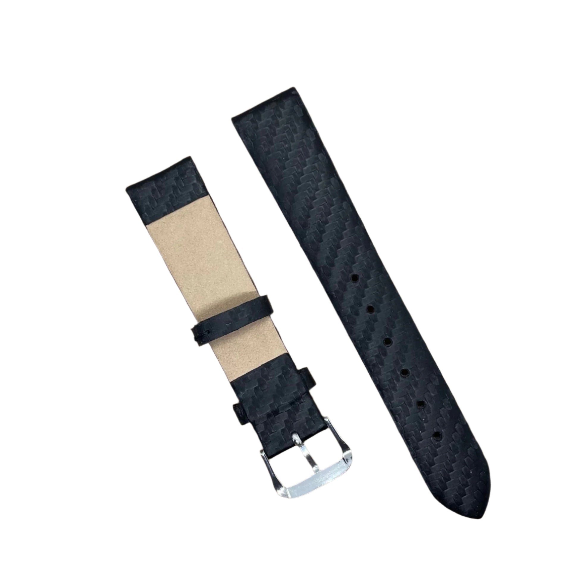 18mm Black Leather Watch Strap – Carbon Fiber Texture | Suparv - Suparv
