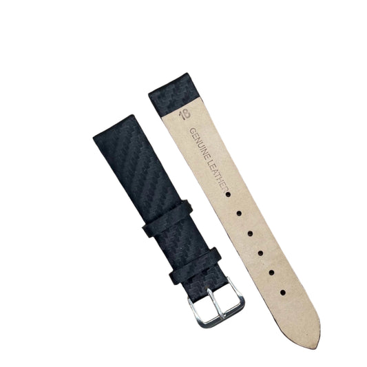 18mm Black Leather Watch Strap – Carbon Fiber Texture | Suparv - Suparv
