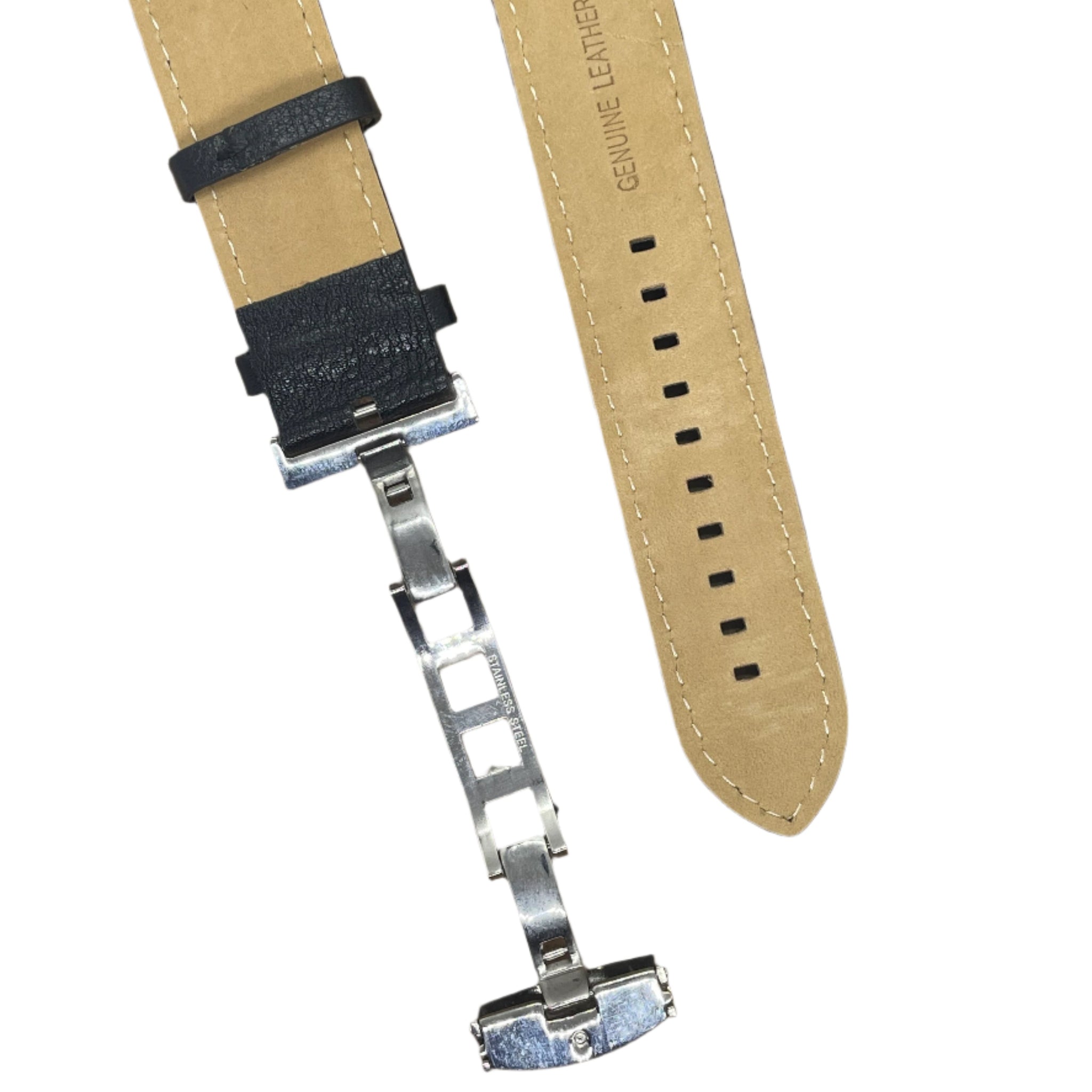 22mm Leather Watch Strap with no Push-Type Clasp – Silver & Rose Gold Buckle - Suparv