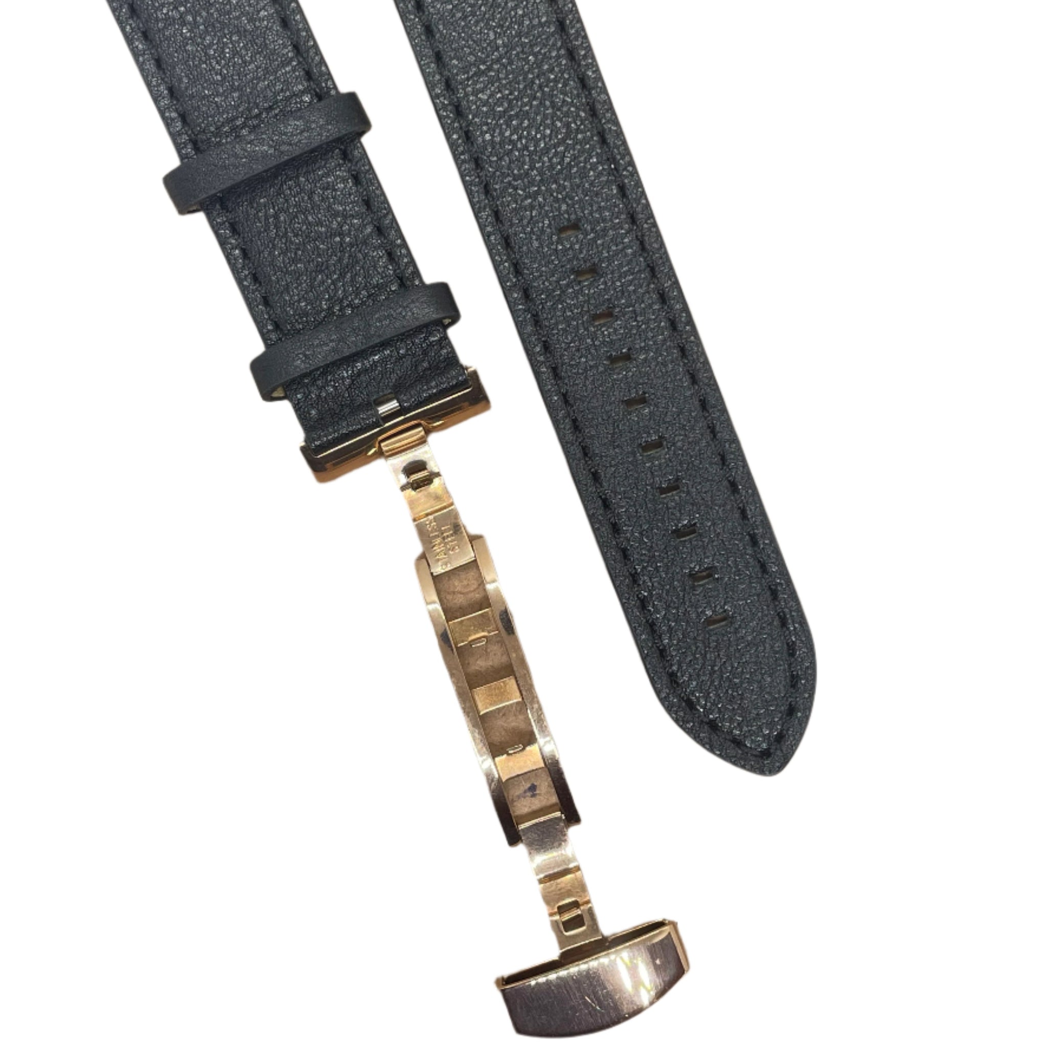 22mm Leather Watch Strap with no Push-Type Clasp – Silver & Rose Gold Buckle - Suparv
