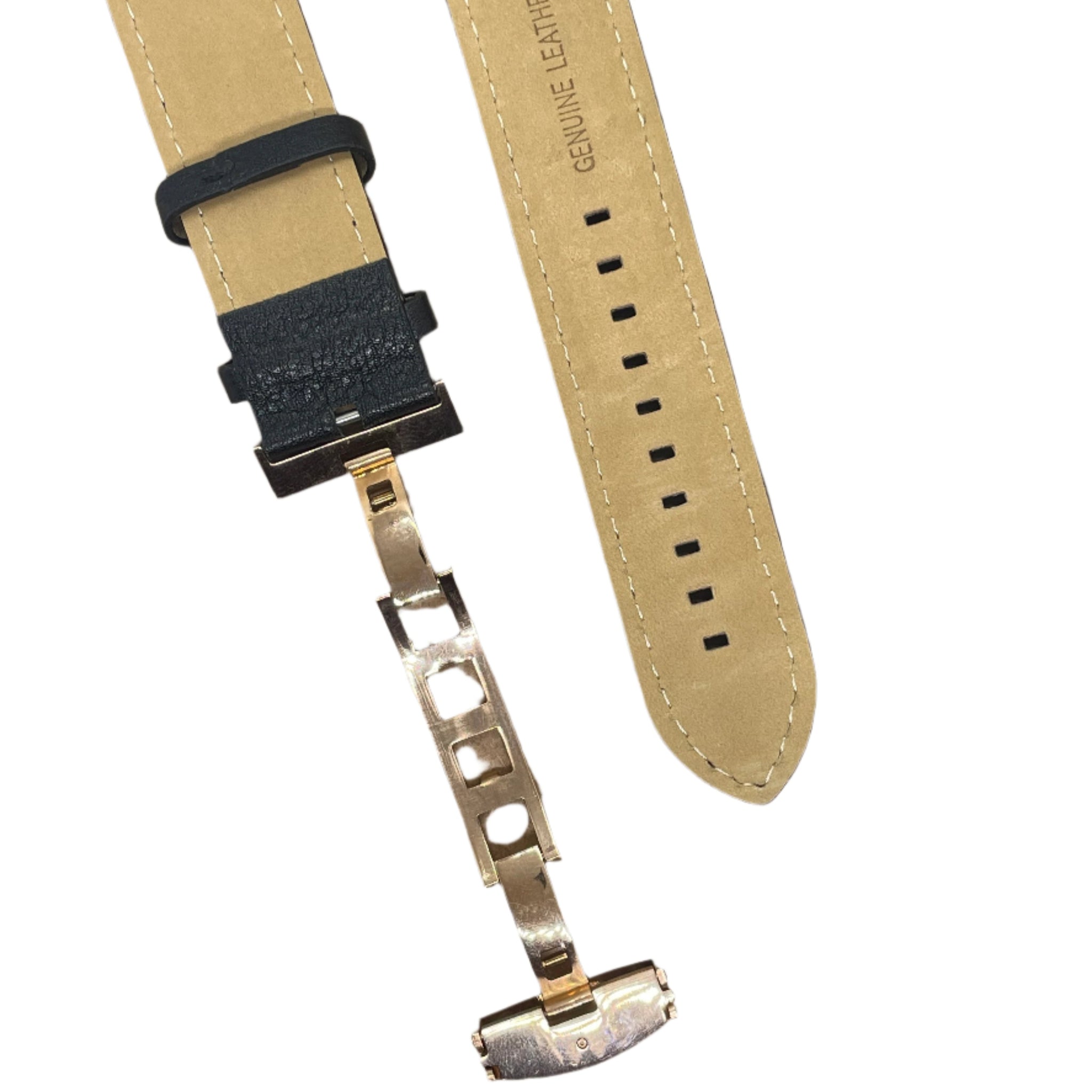 22mm Leather Watch Strap with no Push-Type Clasp – Silver & Rose Gold Buckle - Suparv