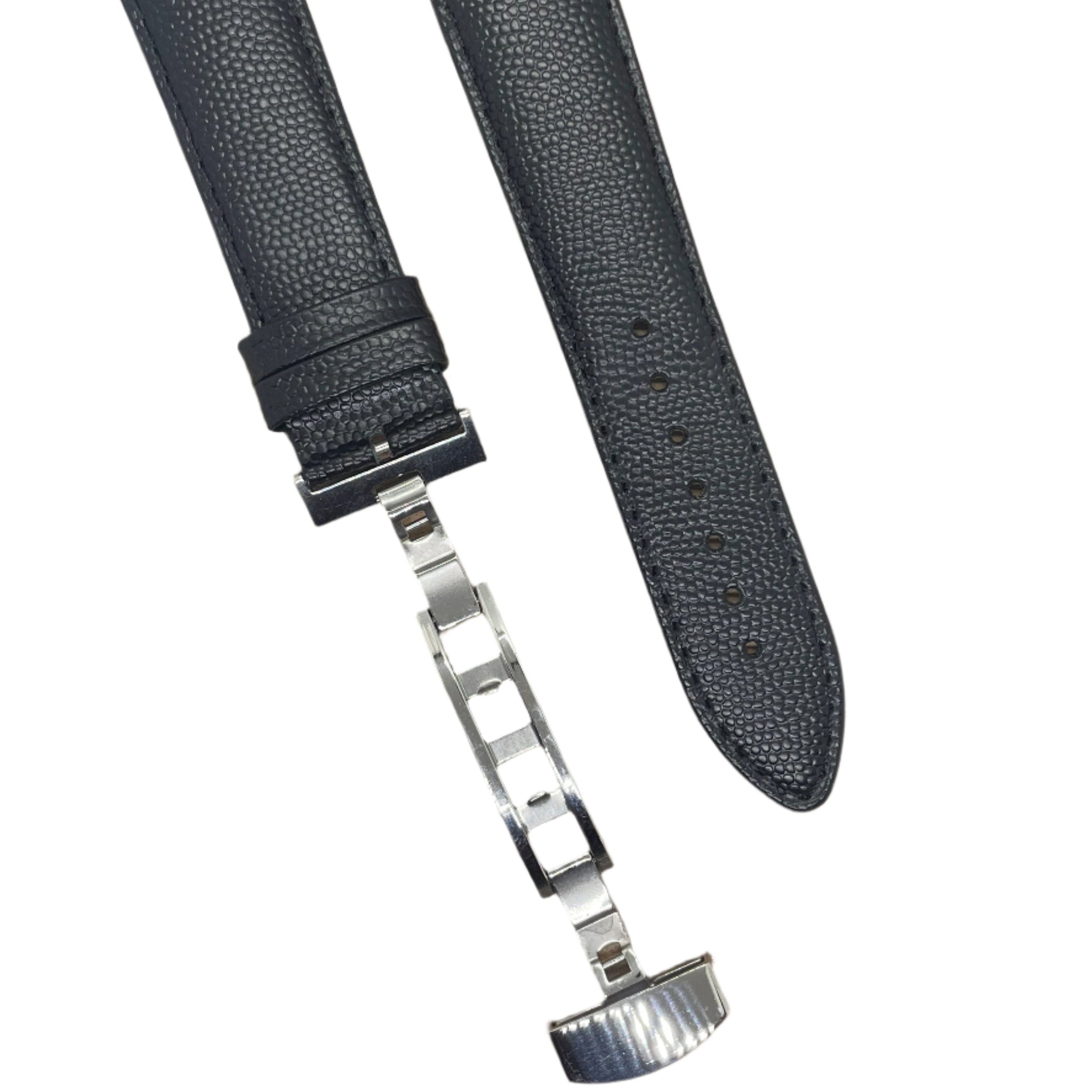 22mm Leather Watch Strap with no Push-Type Clasp – Silver & Rose Gold Buckle - Suparv