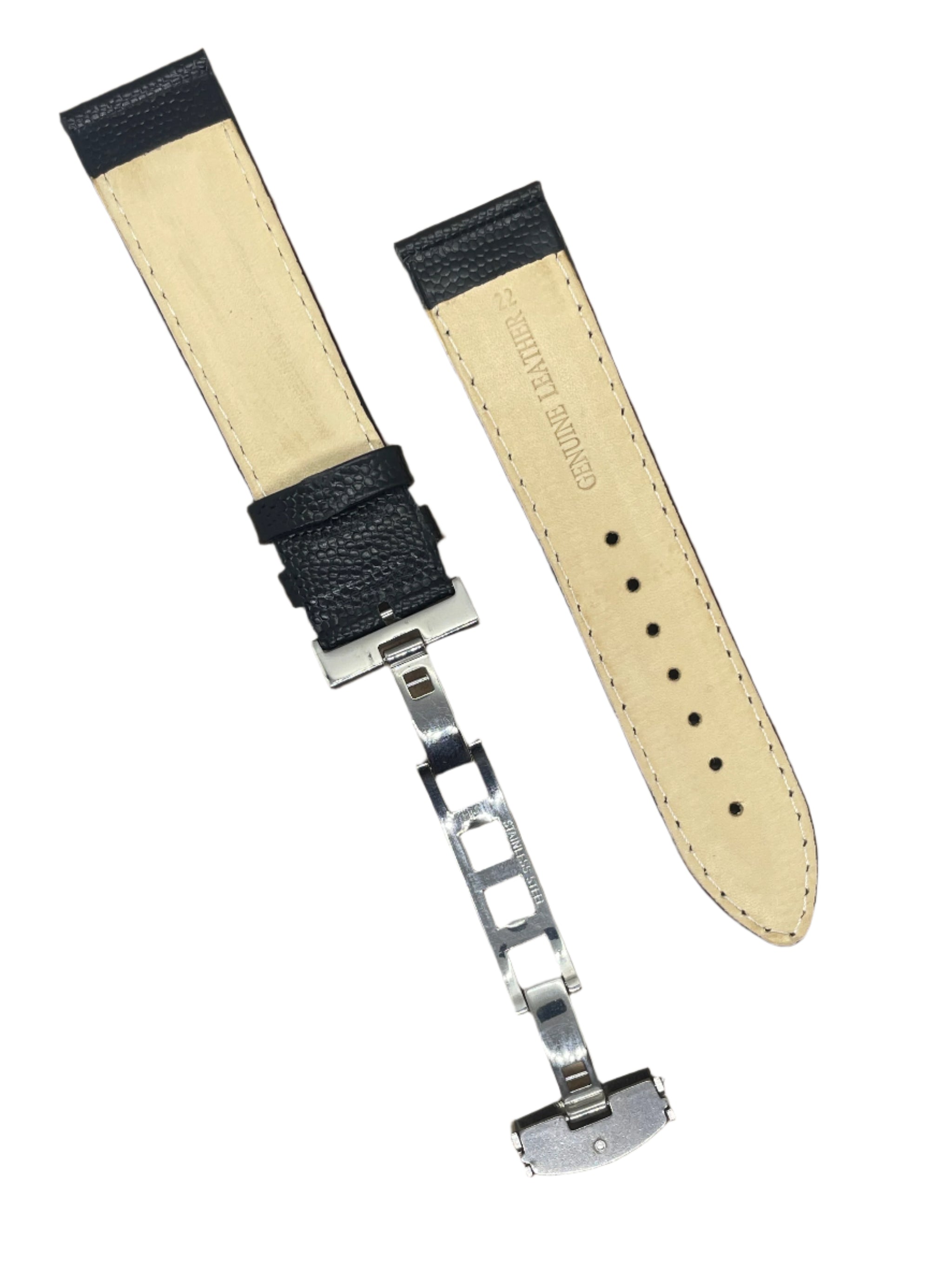22mm Leather Watch Strap with no Push-Type Clasp – Silver & Rose Gold Buckle - Suparv