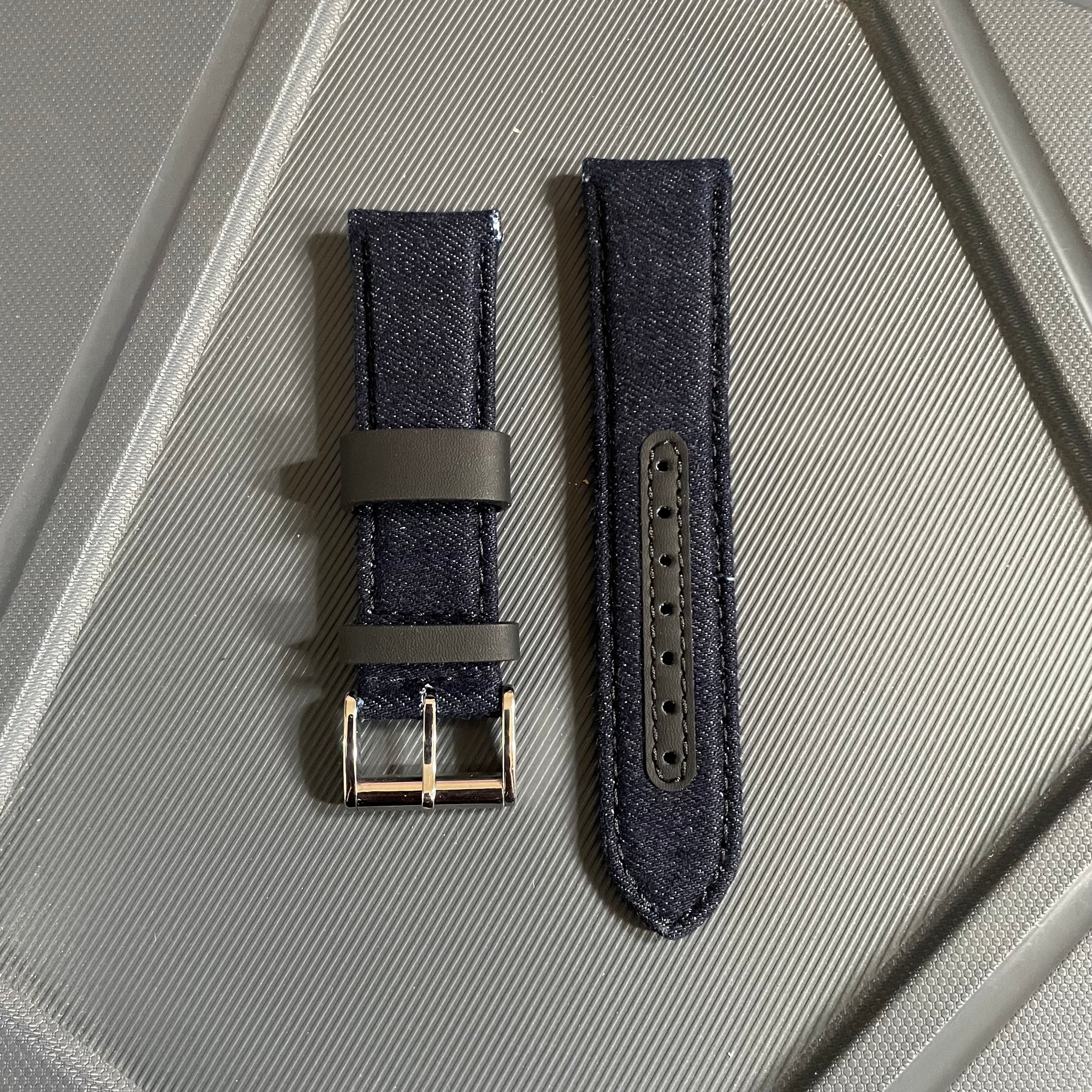 22mm Blue Denim Watch Strap with Leather Lining & Rubber Reinforcements