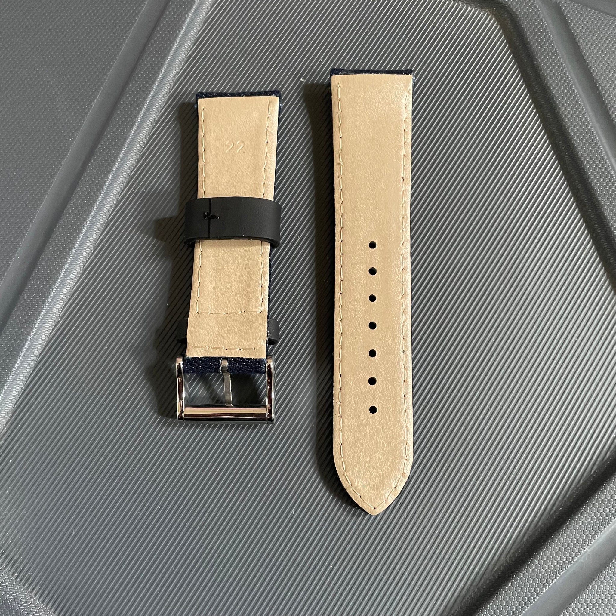 22mm Blue Denim Watch Strap with Leather Lining & Rubber Reinforcements