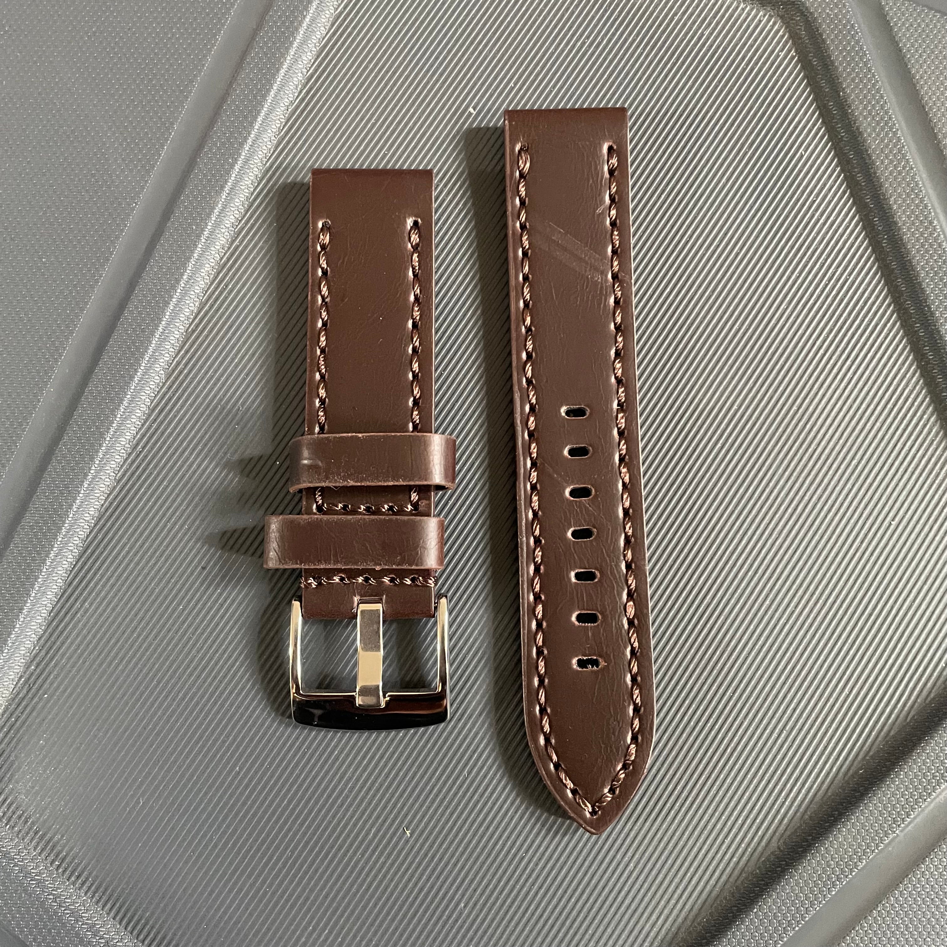 22mm Full Stitch Thick Leather Strap – Rugged Elegance